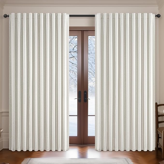 QJmydeco Butter Cream Extra Wide 70 Floor to Ceiling Blackout Curtains for Living Room, Linen Blend Pleated Farmhouse Drapes Rod Pocket Ceiling Track Large Windows Burg (70" Wx90 Lx 2Panels)