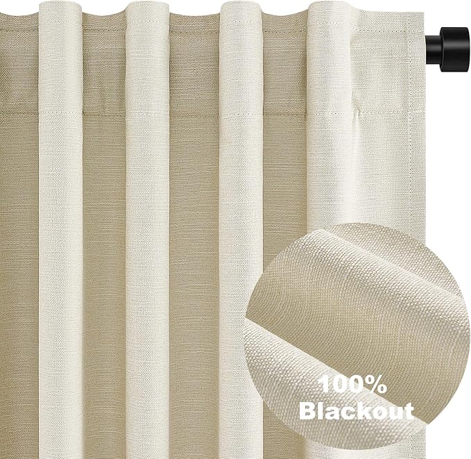 Topfinel Cream White 100% Blackout Curtains 72 Inches Long 2 Panels for Bedroom Natural Linen Heavy Insulated Bay Window Curtains Modern Neutral Drapes for Bedroom Small Window Treatment (W52 x L72)