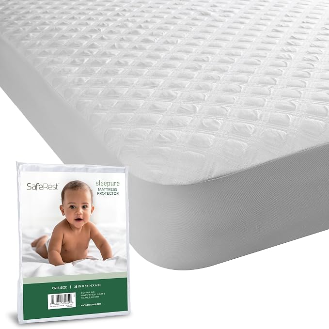 SafeRest Sleepure Waterproof Mattress Protector Crib Size | Viscose Derived from Bamboo, Fitted with Stretchable Pockets, Machine Washable, Cotton Crib Mattress Cover for Bed