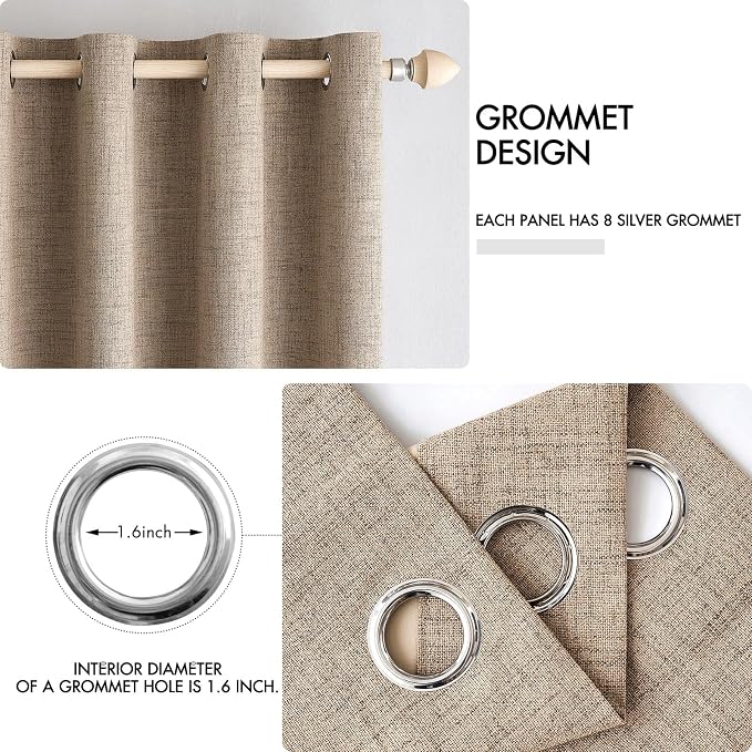 MIULEE 100% Blackout Linen Curtains for Bedroom 42x90 Inches Copper Brown | Room Darkening, Light Blocking, Thermal Insulated, Grommet Top, Linen Textured, Window Curtains for Living Room, 2 Panels