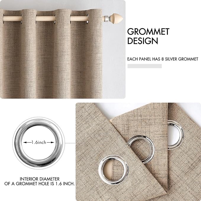 MIULEE 100% Blackout Linen Curtains for Bedroom 52x90 Inches Copper Brown | Room Darkening, Light Blocking, Thermal Insulated, Grommet Top, Linen Textured, Window Curtains for Living Room, 2 Panels