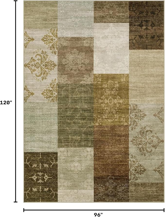 UERMEI 8x10 Area Rug for Living Room - Washable Neutral Modern Abstract Carpet, Non-Slip Soft Large Indoor Floor Rugs for Bedroom Home Office & Under Dining Table Decor, Brown/Green
