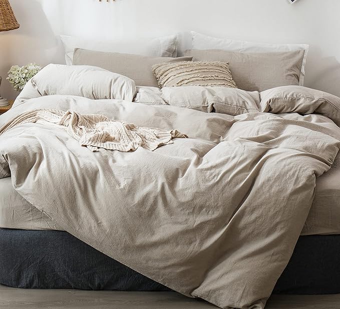 MooMee Duvet Cover Set 100% Washed Cotton Linen Like Oversized King | Relaxed Linen-like Texture. Soft, Breathable & Long-lasting Comfort. Lightweight. Hidden Zipper with 8 Interior Corner Ties