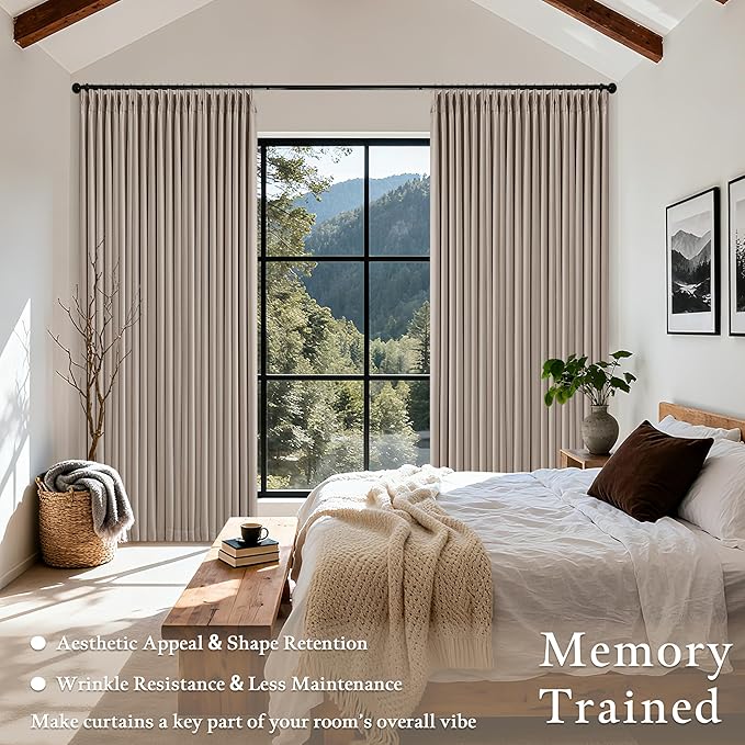 70 Inch Wide Blackout Curtains 90 Inches Long Pinch Pleated Burlywood Birch | Memory Trained, Linen Textured Two Layer, Thermal Insulated, Extra Wide Drapes for Bedroom Living Room Sliding Door, 1 Panel