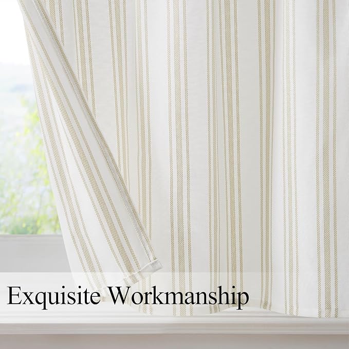 ZJDECOR Cotton Blended Tier Cafe Curtains with Beige Stripes,27" Wx24 Lx2 | Kitchen Curtains,Semi Sheer,Rod Pocket,Cotton Blend Tiers,Cottage Farmhouse Rusitc,Kitchen Bathroom RV Window Treatment