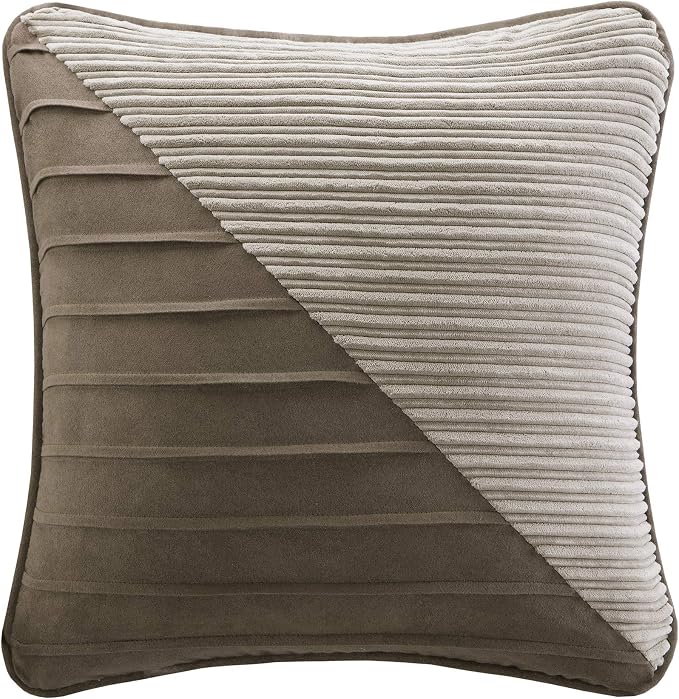Madison Park Casual Blocks Comforter Set, 7PC Cal King Bedding Set | All Season, with Comforter, Shams, Bed Skirt, Decorative Pillows, Lightweight, Taupe Brown