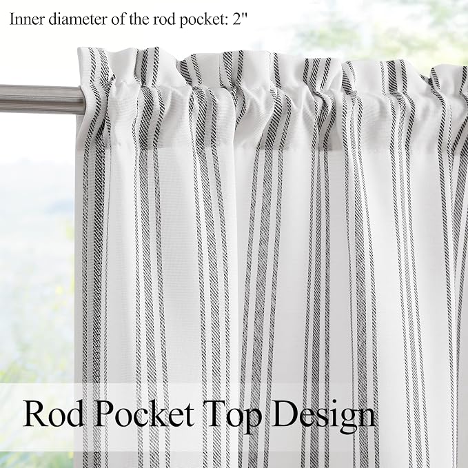 ZJDECOR Black White Cotton Blended Farmhouse Kitchen Curtains,27" Wx45 Lx2 | Cafe Kitchen Curtain,Light Filtering,Rod Pocket,Cotton Blended Tiers,Cottage Style,Bathroom RV Window Treatment