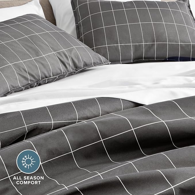 Bare Home Duvet Cover Set 1800 Ultra-Soft (Twin/Twin XL, Grid - Grey/White) | Lightweight, Cooling, Breathable, Premium 1800 Ultra-Soft, All-Season