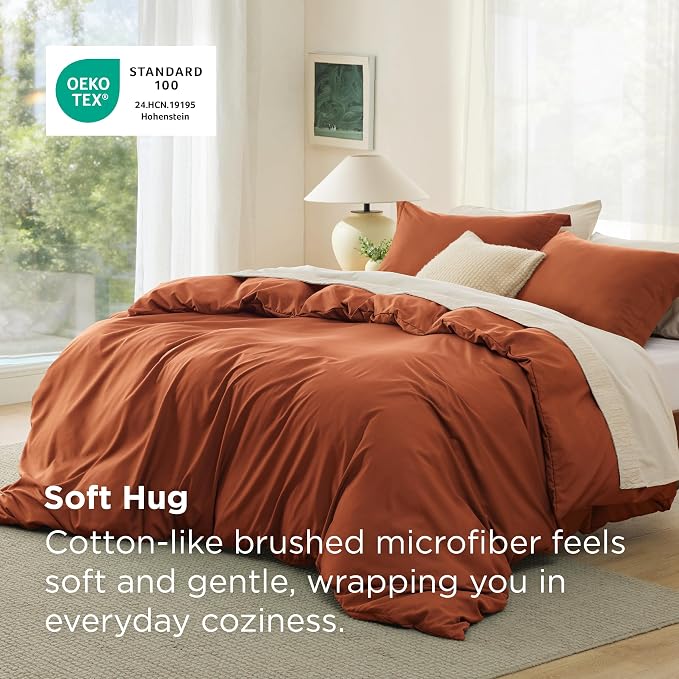 Bedsure Duvet Cover Full Size, 3Pcs Double Brushed Bedding Set, Terracotta | For Kids & Adults, 80"x90" Comforter Cover, Hotel Luxury, All Season, Breathable, Easy Care, Lightweight, Zipper Closure