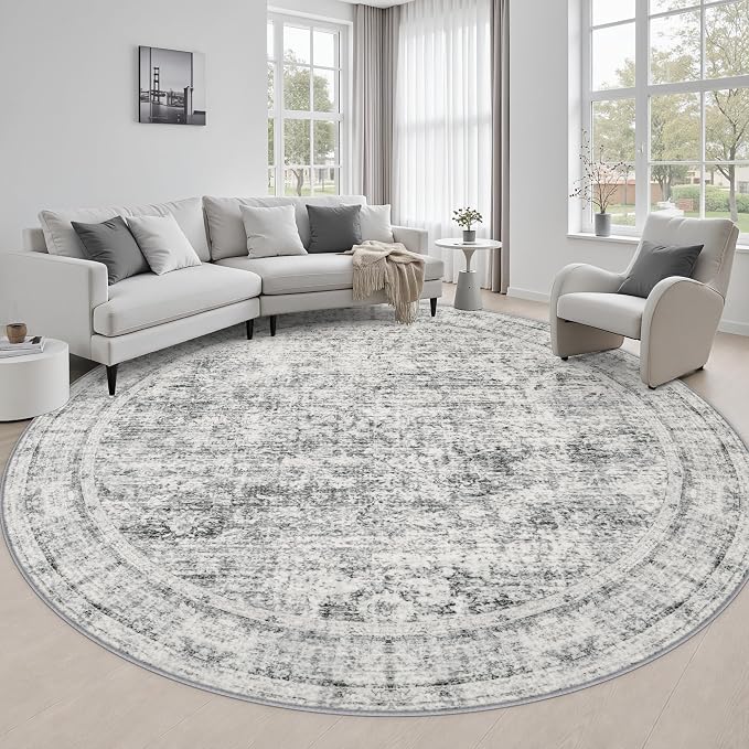 Round Area Rug Living Room: 6 ft Modern Washable Indoor Carpet | For Bedroom Dining Room Farmhouse Nursery Hallway Office,Modern Abstract,Machine washable,Non-Slip,Stain Resistant,Indoor