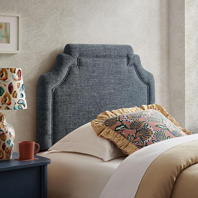 Modway Magnolia Twin Size Upholstered Fabric Headboard in Slate Blue - Padded Cushioned Headboard with Woven Heathered Upholstery and Adjustable Mounting Positions