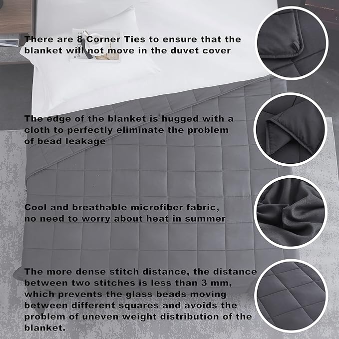 L'AGRATY Weighted Blanket Queen Size（22lbs, 60"x80"） Cooling Heavy Blanket Microfiber for Adults Breathable Big Weighted Throw Blanket for Summer Fall Winter, Grey