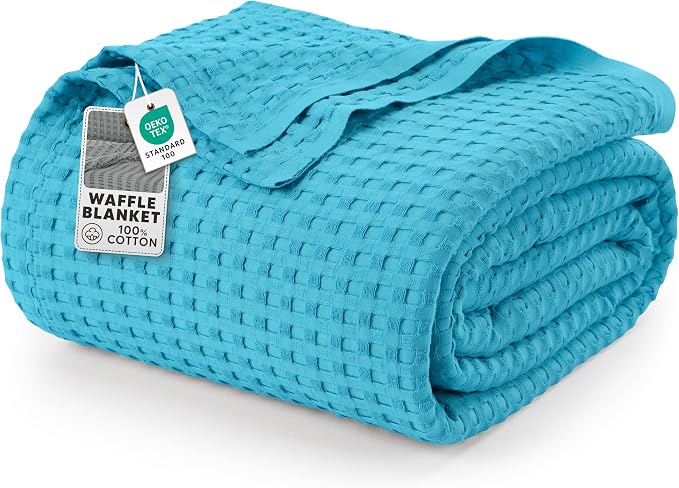 Utopia Bedding 100% Cotton Waffle Blanket Twin Size Teal, 90x72 Inch | Lightweight Breathable Cozy Summer Bed Blanket Home Decor Gift for Women and Men