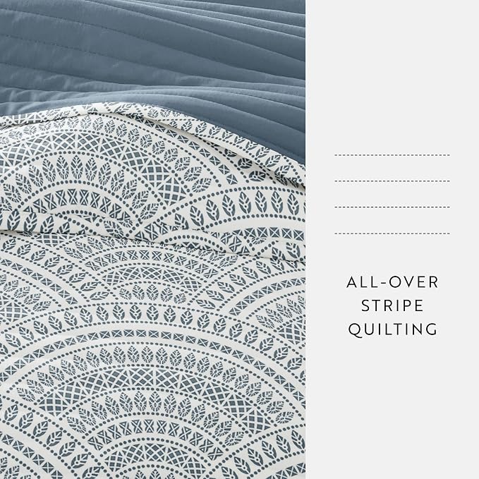 Merit Linens Soft Quilt Coverlet Bedding Set - Pattern/Solid Reversible - Twin/TwinXL Dusk Blue