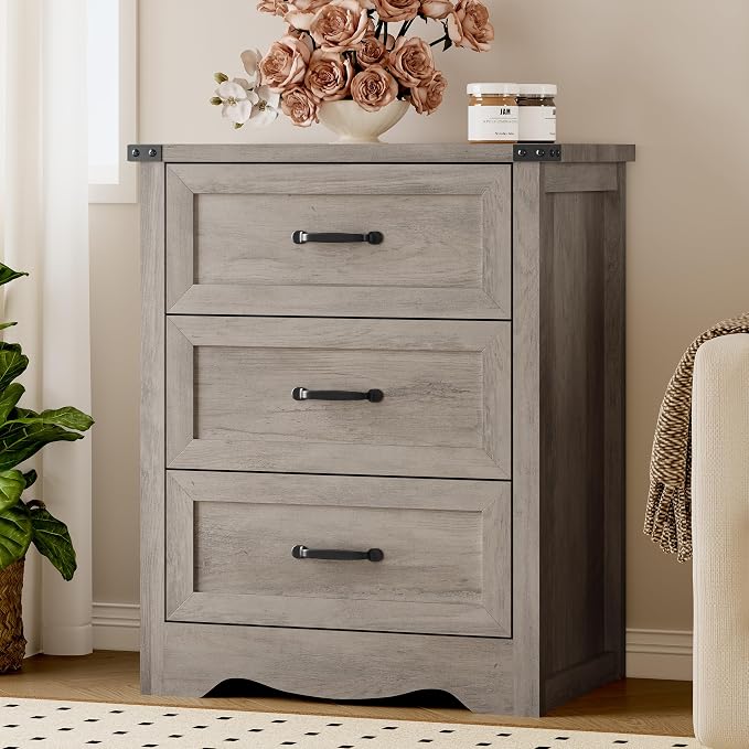 BORNOON 3-Drawer Dresser for Bedroom, Small Wooden Chest of Drawers with Metal Handles, Narrow Storage Cabinet with Anti-Tipping Design, Sturdy Dresser Organizer for Closet, Living Room, Entryway