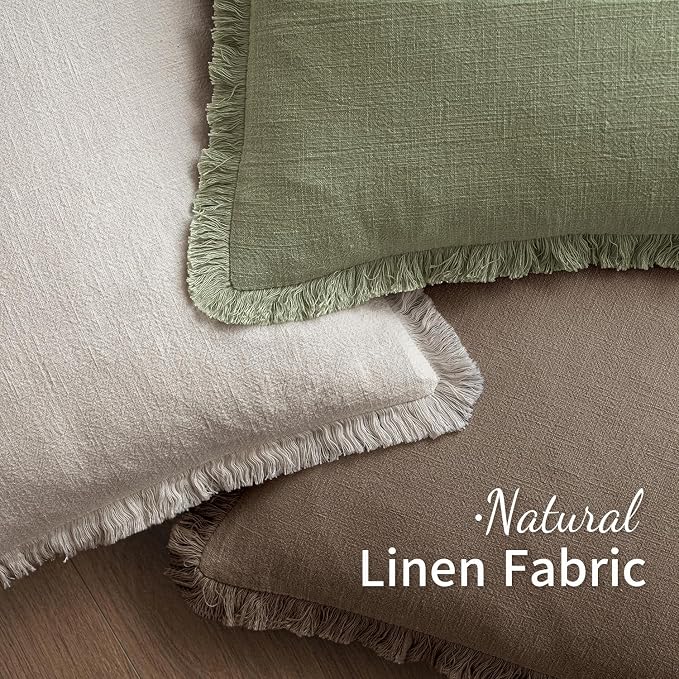 MIULEE Linen Decorative Fall Euro Throw Pillow Covers Cocoa Brown 26x26 | Set of 2, Cottagecore Decor, Boho Farmhouse Neutral Pillow Covers, Rustic Fall Fringe Couch Cushion for Sofa Bed Living Room