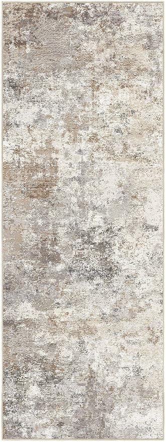 UERMEI 2x6 Washable Runner Rug for Hallway, Non Slip Low Pile Kitchen Carpet, Neutral Modern Abstract Indoor Floor Mat for Entryway Laundry, Kid & Pet Safe High Traffic Area, Brown Grey