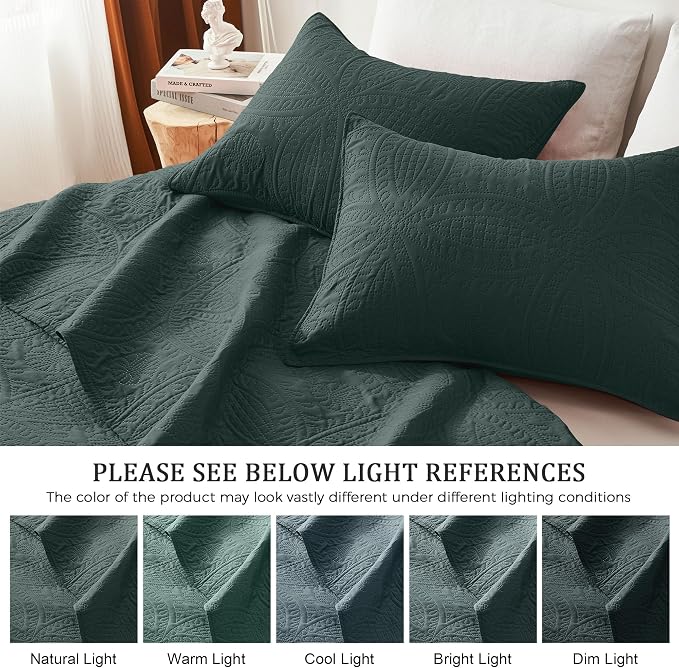 akkialla Mocha Forest Green King/Cal King Quilt Set,Ultrasonic Lightweight Bedspread Coverlet for Modern Minimalist Bedroom,Soft Microfiber Coin Pattern Bedding,3-Piece (1 Quilt,2 Pillow Shams)