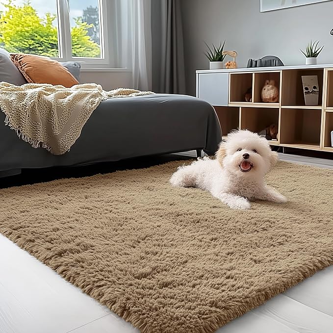OLANLY 3x5 Machine Washable Small Bedside Rug, Soft Fluffy Shaggy Rugs for Living Room, Bedroom, Indoor Floor Carpet for Kids Girls and Boys, Preppy Dorms, Nursery, Home Decor Aesthetic, Taupe