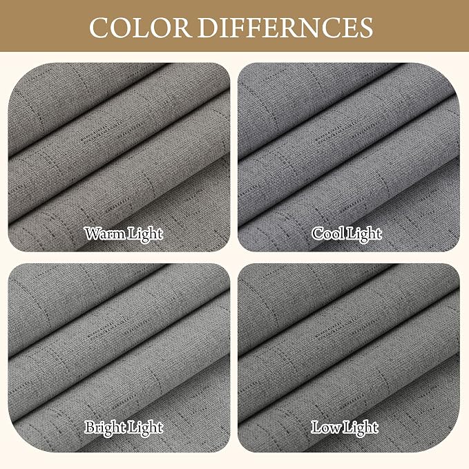 RYB HOME Grey Linen Blackout Curtains for Sliding Glass Door, 100% Blackout Linen Textured Thermal Privacy Modern Drape Panels for Dining Room Large Window, 52" W x 108" L, 2 Panels Set