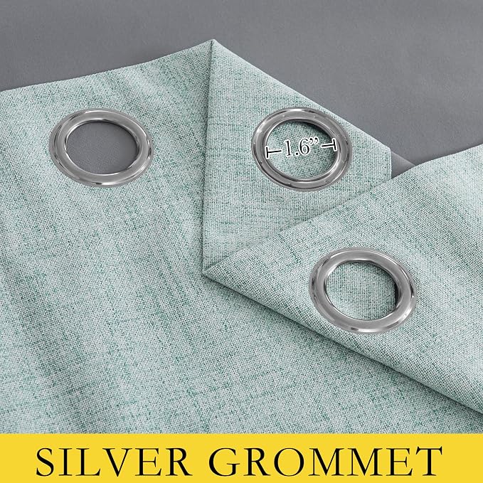 NICETOWN 100% Absolutely Blackout Linen Curtains with Thermal Insulated Grey Liner, Seafoam Green, 52 inches Wide, 63 inches Length Energy Saving Curtains for Bedroom 2 Panels Set, Vertical Blinds