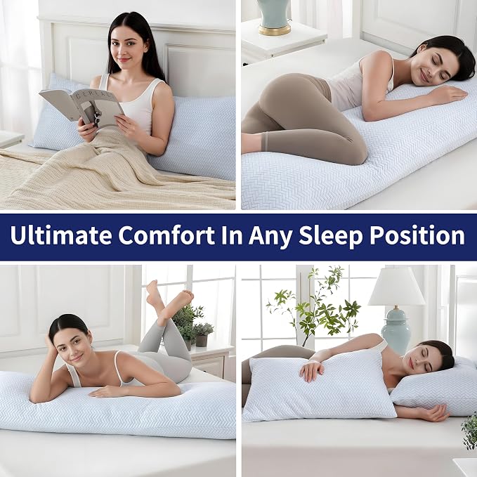 DOWNCOOL Cooling Body Pillow 1 Pack, Shredded Memory Foam Long Pillow | Full Body Support, Adjustable Loft, Firm, Cool Pillow for Hot Sleepers, Side Sleepers, Pregnant, Removable Cover, 20"X54"