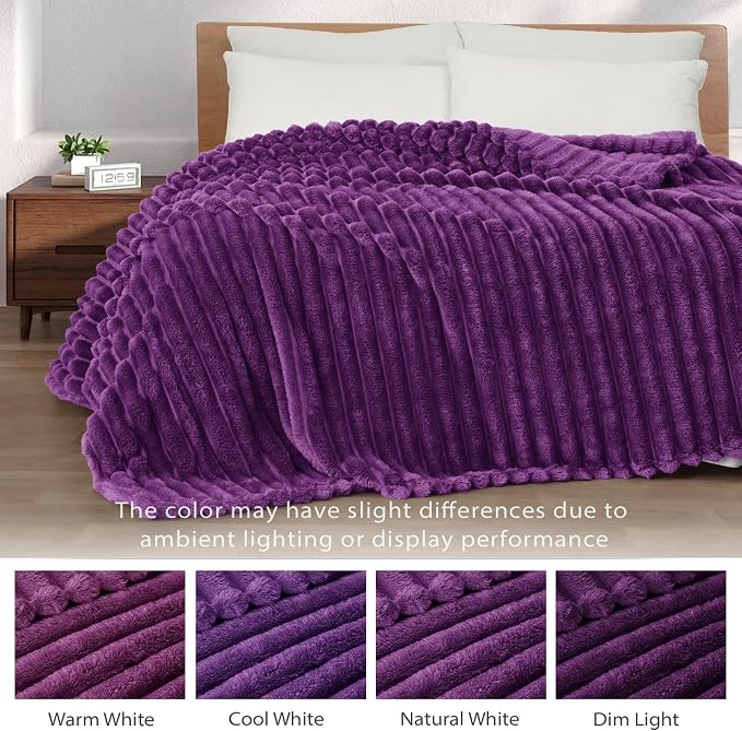 Exclusivo Mezcla Striped King Size Fleece Blanket for Bed, Couch, 90"x104" | Soft Breathable Cozy Bed Blankets, Lightweight Plush Fluffy Fuzzy Jacquard Decorative Blankets
