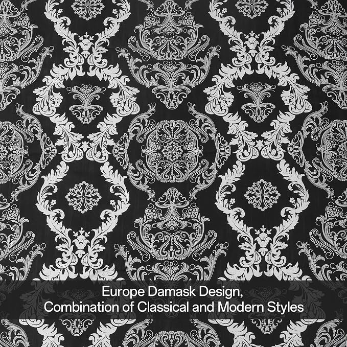 WONGS BEDDING 7 Pieces Comforter Set King Size, Black White Texture Bedding Set for All Season, Damask Soft and Breathable Bed in a Bag with Comforter, Flat Sheet, Fitted Sheet, Pillowcases & Shams