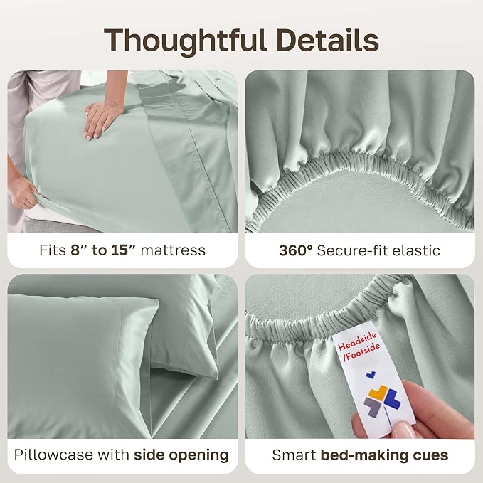 California Design Den 100% Cotton Sateen Twin Size Bed Sheets, 3 Pcs Set | 500 Thread Count Backed by Good Housekeeping Seal, All-Around Elastic, Durable, Easy Care, OEKO-TEX certified - Silver Sage