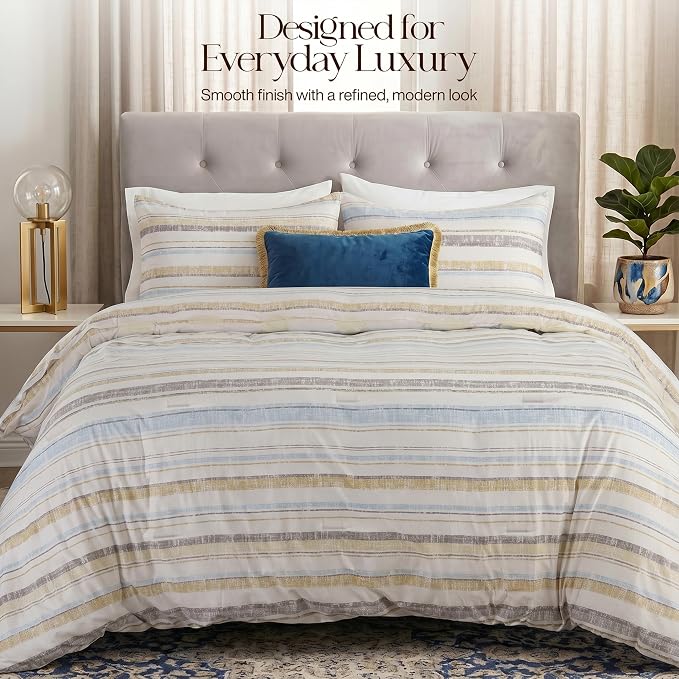 Utopia Bedding 3 Pc King Comforter Set, Printed Comforter, Cottage Stripe | Comforter Set Includes Comforter (90x102) Inches, 2 Shams (20x36) Inches. Soft Microfiber Down Alternative, Machine Washable.
