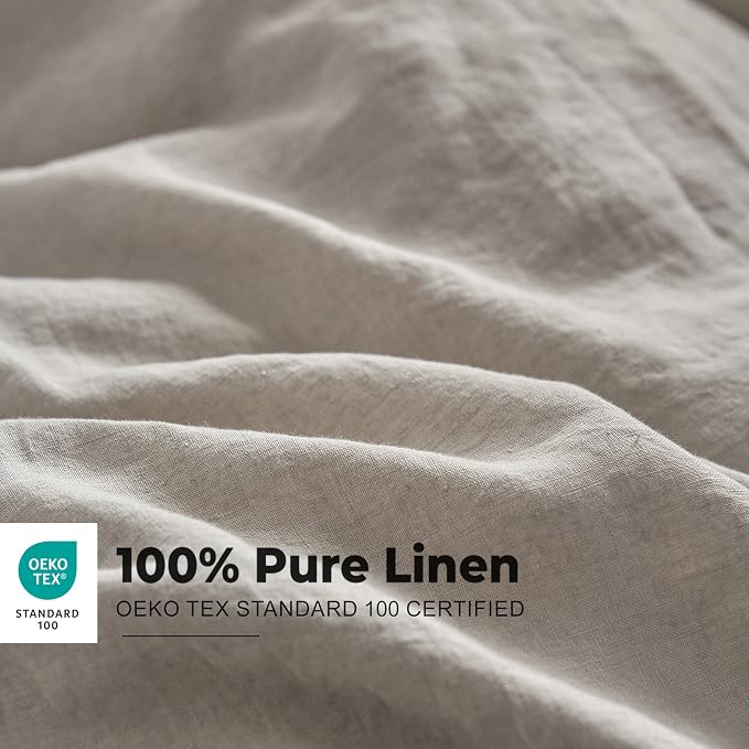 Simple&Opulence 100% French Linen Duvet Cover Set with Embroidered,3 Pcs Washed Soft Farmhouse Bedding Set with Button Closure,1 Comforter Cover and 2 Pillowshams(Queen,Grey)