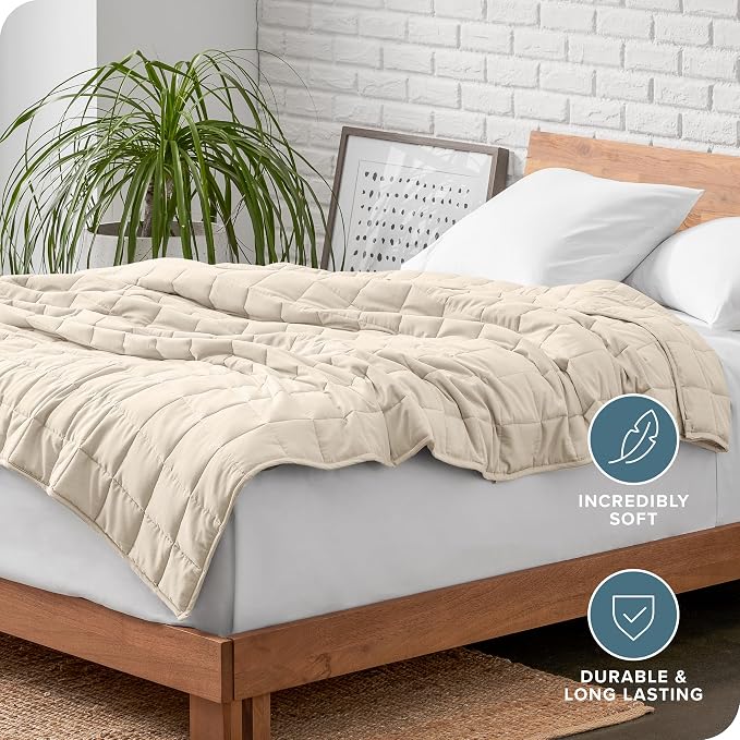 Bare Home Cotton Weighted Blanket (Sand, 60"x80" 17lbs) | Queen Size for Adults, All-Natural 100% Cotton, Premium Heavy Blanket Nontoxic Glass Beads