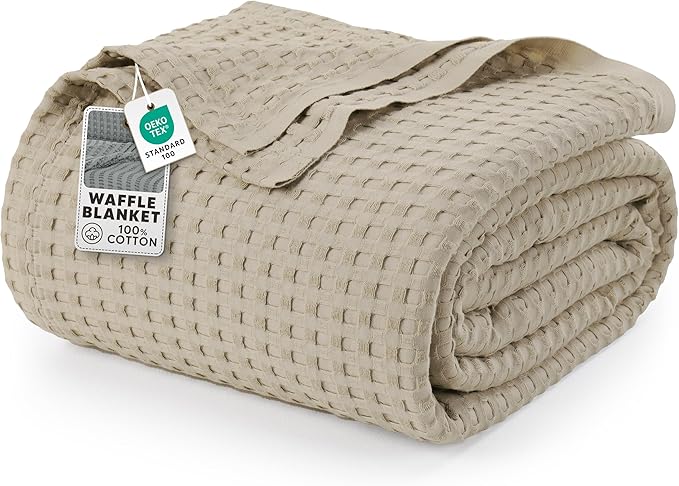 Utopia Bedding 100% Cotton Waffle Blanket Queen Size Khaki, 90x90 Inch | Lightweight Breathable Cozy Summer Bed Blanket Home Decor Gift for Women and Men