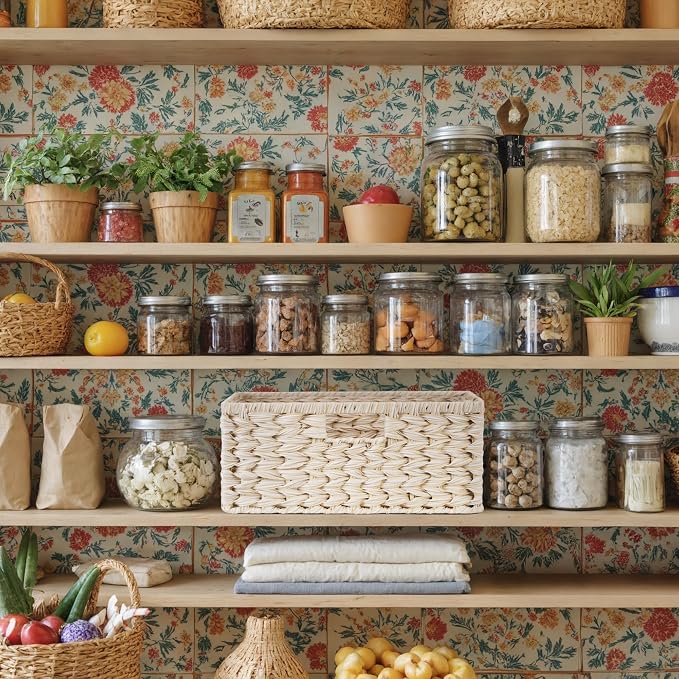 GRANNY SAYS Wicker Storage Baskets for Shelves, Waterproof Basket, 1-Pack | Plastic Wicker Baskets for Organizing, Woven Baskets for Shelves, Decorative Woven Basket for Storage, Entryway, Butter Milk