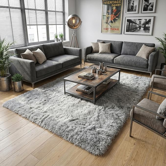 Soft Modern Indoor Large Shaggy Rug for Bedroom Livingroom Dorm Kids Room Home Decorative, Non-Slip Plush Fluffy Furry Fur Area Rugs Comfy Nursery Accent Floor Carpet 5 X 8 Feet, Grey