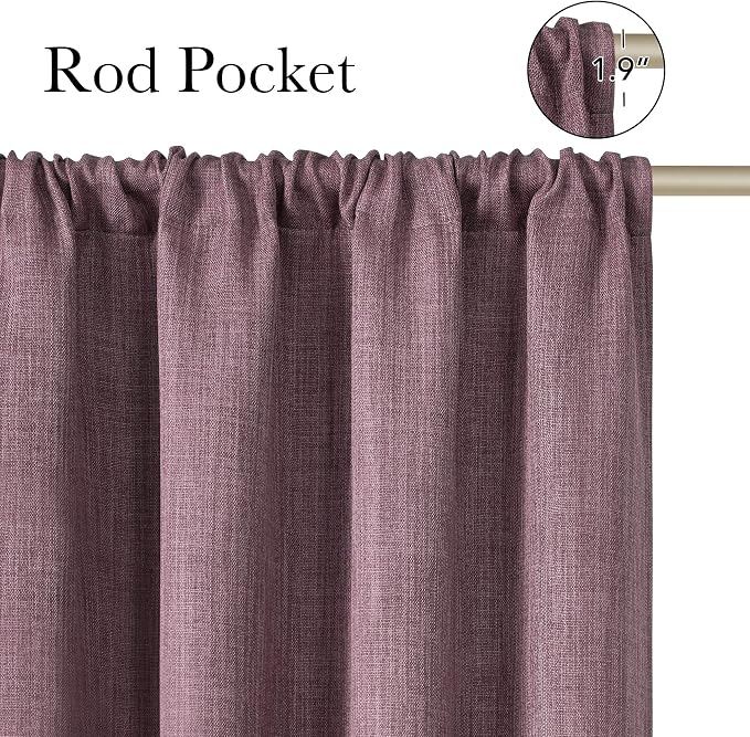 NICETOWN Greyish Purple Faux Linen Room Darkening Rod Pocket Curtains 63 inch Length, W42 x L63, Light Blocking Thermal Insulated Noise Reducing Drapes for Bedroom Farmhouse Decor, 2 Panels