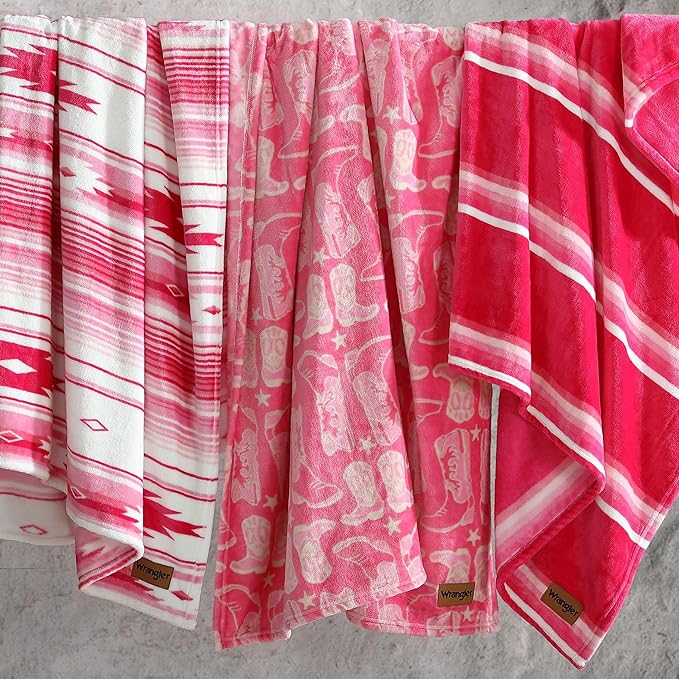 Wrangler - Blanket, Super Soft Plush Fleece Bedding, Yellowstone Inspired Throw Blanket for Couch or Bed (Saddle Stripe Pink, 50" x 60")