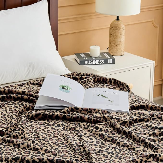 Edenleaf Leopard Print Blanket Fleece Throw for Bed Sofa Travel and Camping, Super Soft Cozy Fluffy Plush Cheetah Print Blanket for All Seasons 60"x80" (Mocha Brown)