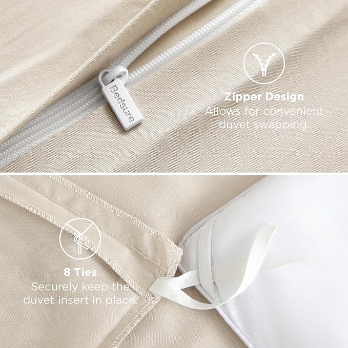 Bedsure Duvet Cover Queen Size, Soft Double Brushed Bedding, Light Beige | For Kids & Adults, 90"x90", Only 1 Comforter Cover, No Pillow Shams, Hotel Luxury, Breathable, Lightweight, Zipper Closure