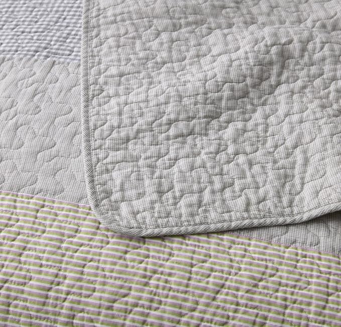 Chezmoi Collection Rene 3-Piece Boho Chic Patchwork Stripe Quilt Set - Green Gray White Plaid Candy Stripe Reversible Bedspread - Pre-Washed Cotton Lightweight Coverlet, King Size