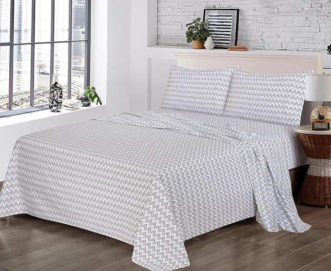 RUVANTI 100% Cotton Percale Sheets Queen Size, Chevron | Crisp Cooling, Deep Pocket 16", Soft Breathable & Durable, Hotel-Style, 4 Piece Set