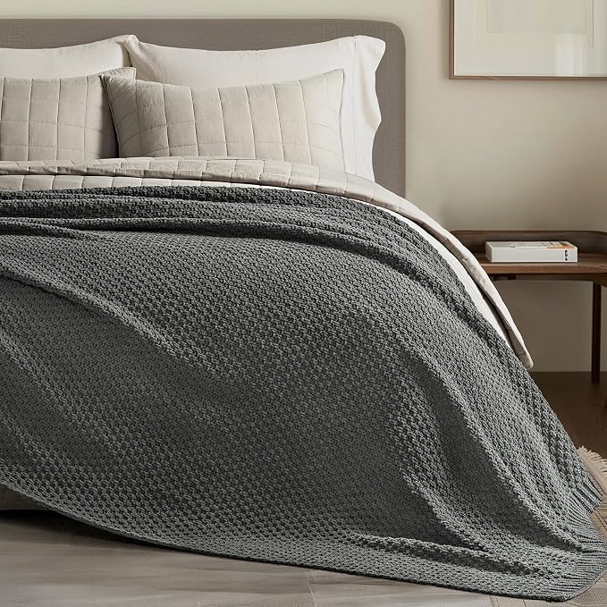 EVERGRACEHOME Chunky Chenille Knit Throw Blanket, 108x92, Charcoal Gray | Sculpted Moss Stitch, Chic Modern Farmhouse, All-Season Warmth, OEKO-TEX® Certified, Oversized King for Couch, Bed, Sofa