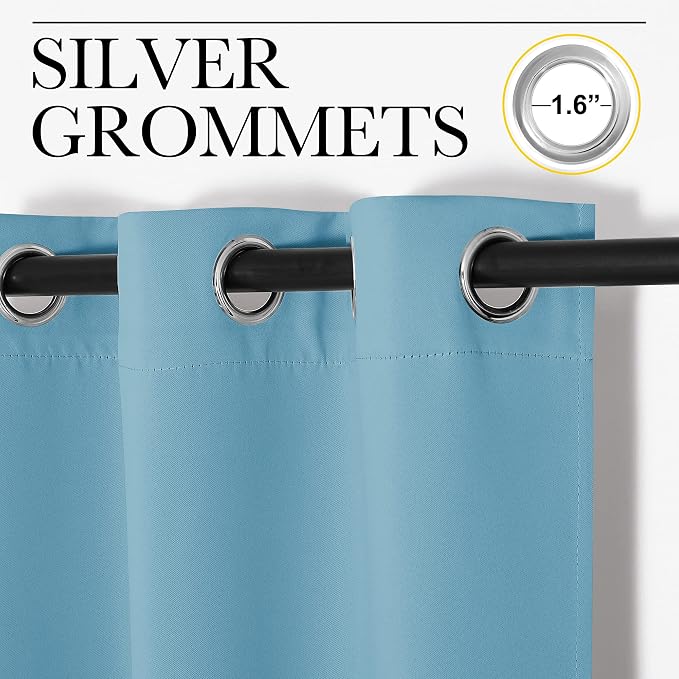 NICETOWN Room Darkening Curtains/Drapes, Set of 2, 42 by 63-inch, Teal Blue | Light Blue, Window Treatment Thermal Insulated Solid Grommet Curtains/Drapes for Bedroom