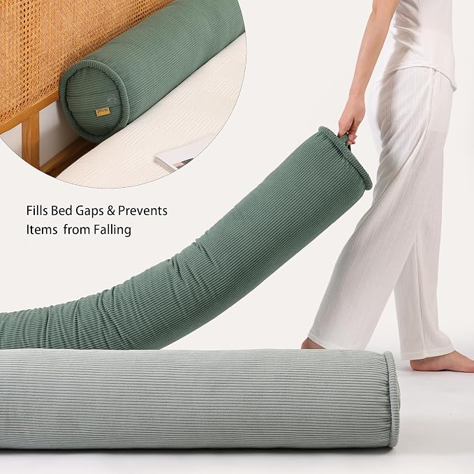 Corduroy Body Pillow, Round Bolster Cylinder Pillow for Adults, Soft Long Support Pillow for Bed & Sofa, Removable Washable Cover,59 x 7.87 Inches,Peacock Blue