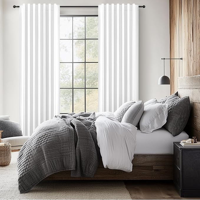 BrightWhite Lush Decor Curtains for 104-106 Inch Windows 2 Panel Sets, 105 Inches Curtains for Bedroom Black Out, Linen Drapes Back Tab Rod Pocket Custom Length (W50 xL105)