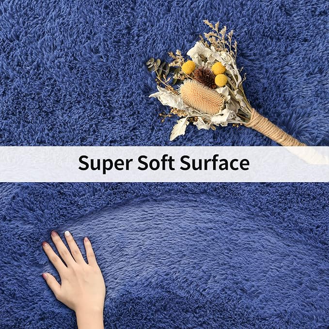 Soft Modern Indoor Large Shaggy Rug for Bedroom Livingroom Dorm Kids Room Home Decorative, Non-Slip Plush Fluffy Furry Fur Area Rugs Comfy Nursery Accent Floor Carpet 5x8 Feet, Light Navy