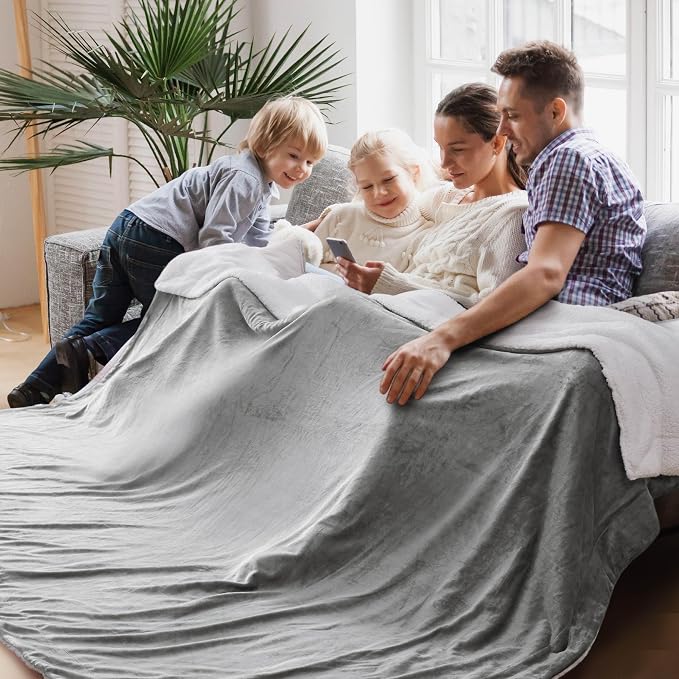 Bedsure GentleSoft Sherpa Fleece Cal King Blankets for Bed, Non-Heated, Thick and Warm Oversized Throw for Women and Men, Soft Fuzzy Plush Large Blanket for Winter, Light Grey, 112x98 Inches