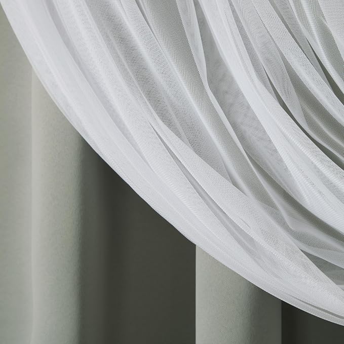 TOWN & COUNTRY LUXE Talia Double Layer Indoor Curtains, Sheer and Room Darkening Blackout, Grommet Top, Energy Efficient, 2-Pack Set, 52"x84", Soft Grey