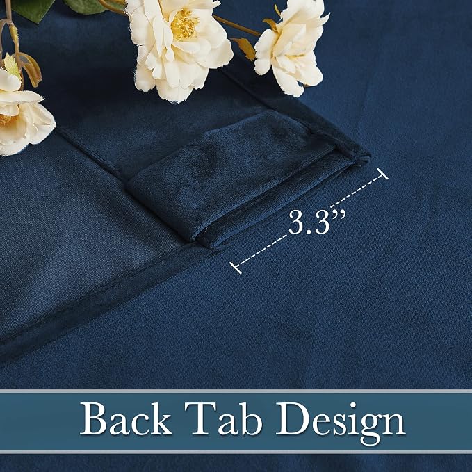 RYB HOME Velvet Curtains 120 inches Long, Extra Long High Ceiling Curtains | Thermal Insulated, Room Darkening, Luxury Decor for Villa Room Large Sliding Patior Door, Navy Blue, W52 x L120, 2 Panels