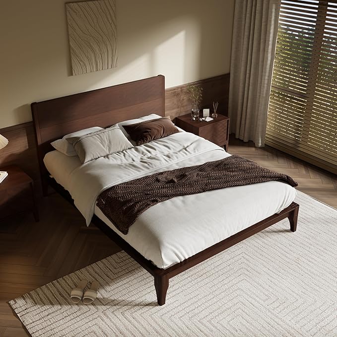 Merax King Size Bamboo Platform Bed Frame with Tall Headboard, Espresso | Mid-Century Modern Solid Bedframe King-Size, Wood Slat Support, No Box Spring Needed, Easy Assembly, Noise Free